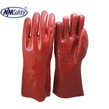 NMSAFETY red PVC Long cuff rough finish fishing glove
